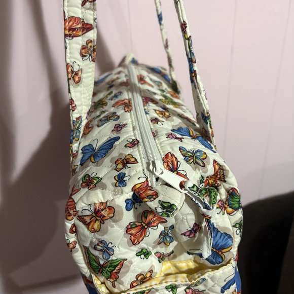 Quilted Butterfly Multi Color Motif Duffle Bag Purse W Matching Coin Pouch NEW - Picture 9 of 13